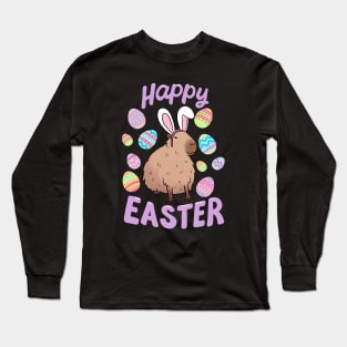 Happy easter cute and funny capybara Long Sleeve T-Shirt